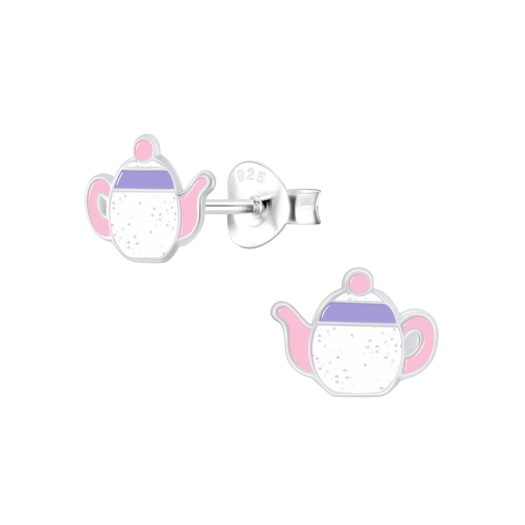 Puces d'oreilles théière en argent