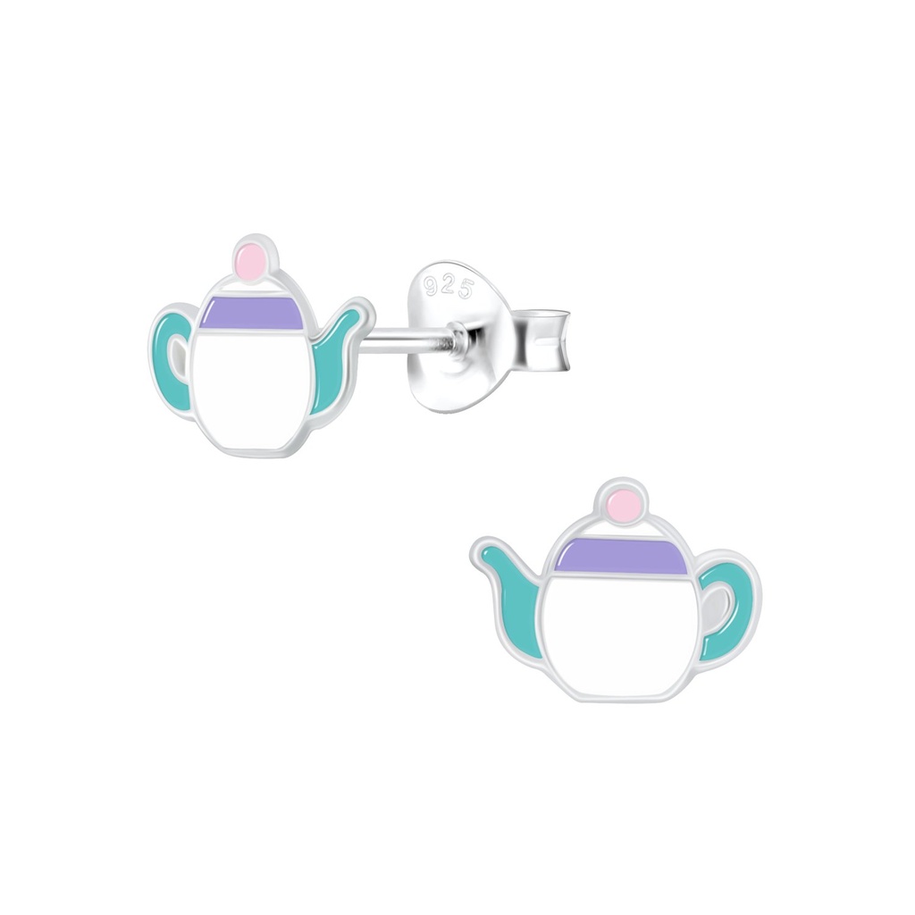 Puces d'oreilles théière en argent
