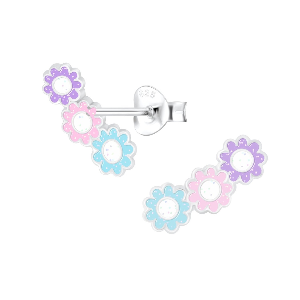 Silver Triple Daisy Stud Earrings
