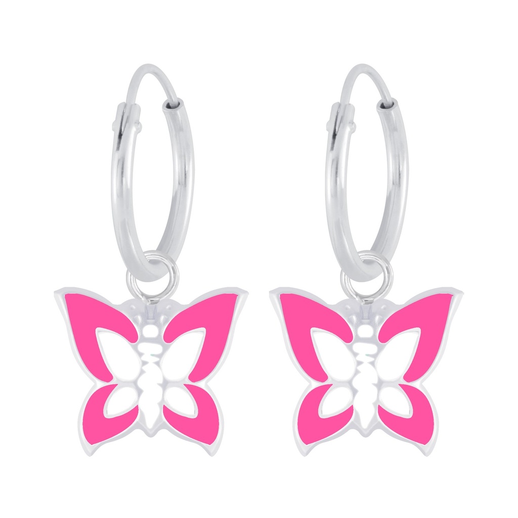 [10009851] Silver Butterfly Charm Hoop Earrings