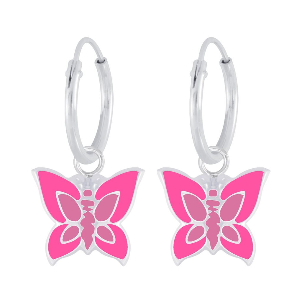 [10009852] Créoles breloque papillon en argent