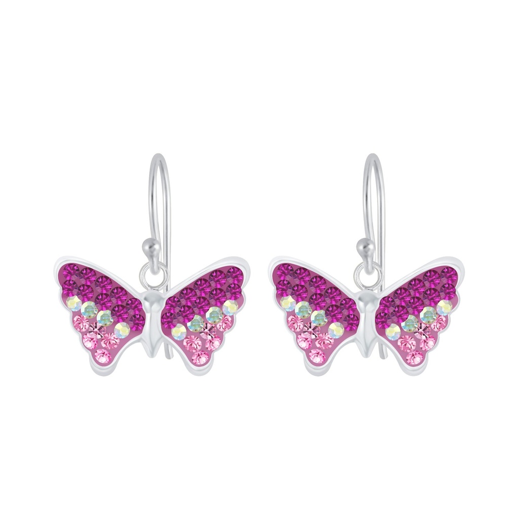 Boucles d'oreilles papillon en argent cristal