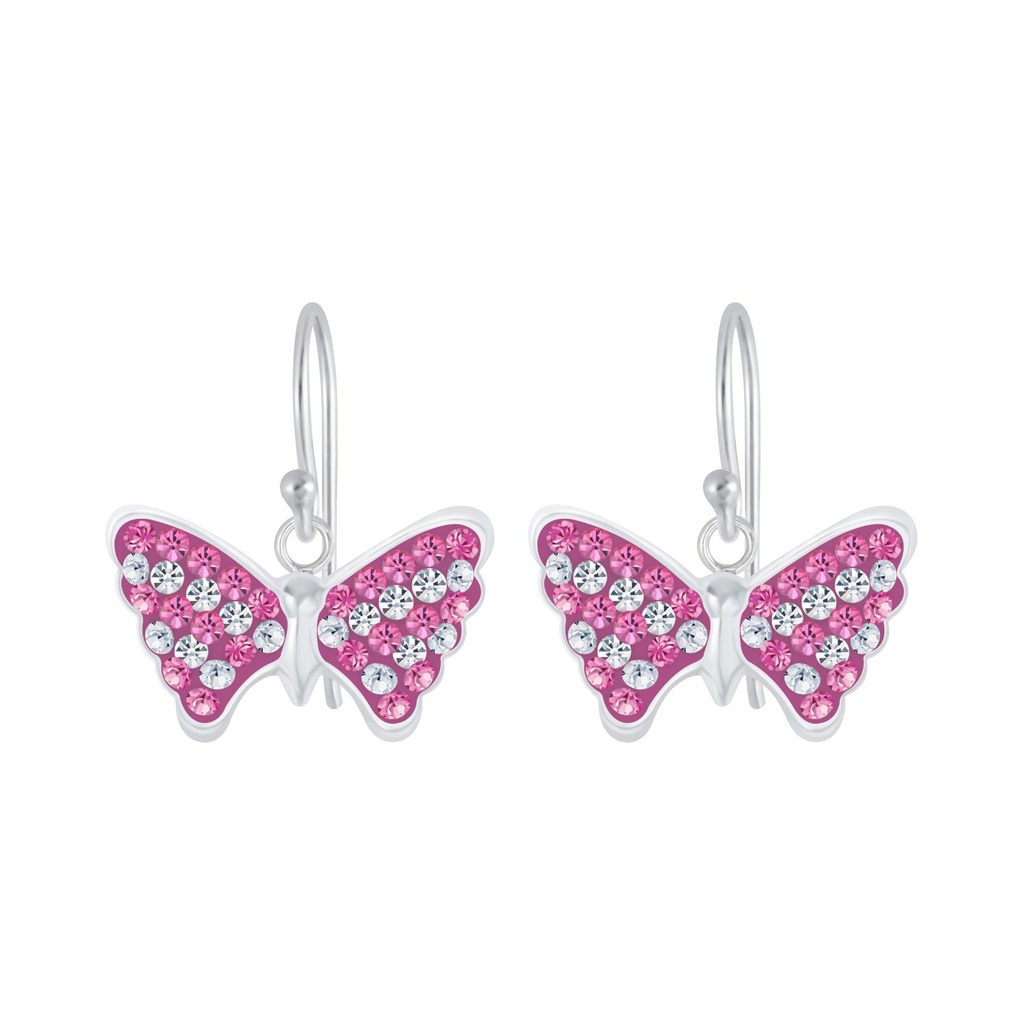 Boucles d'oreilles papillon en argent cristal
