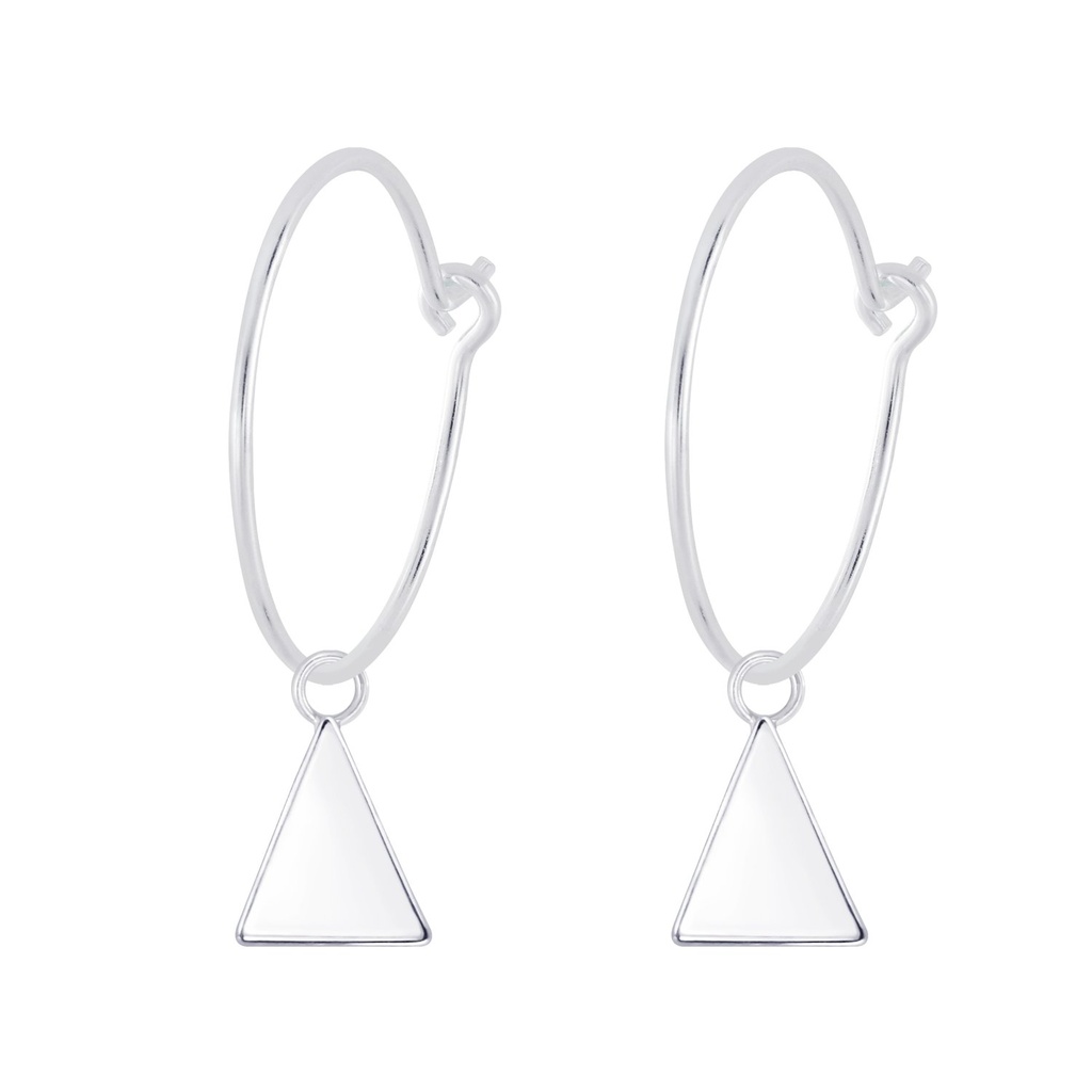Silver Triangle Charm Hoop Earrings