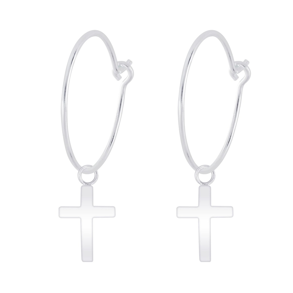 Créoles breloque croix en argent