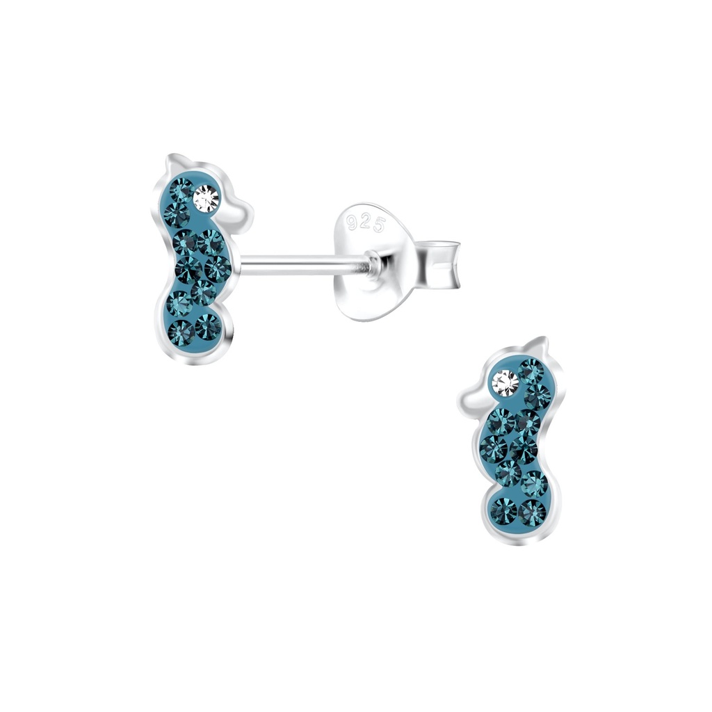 Puces d'oreilles hippocampe en argent cristal