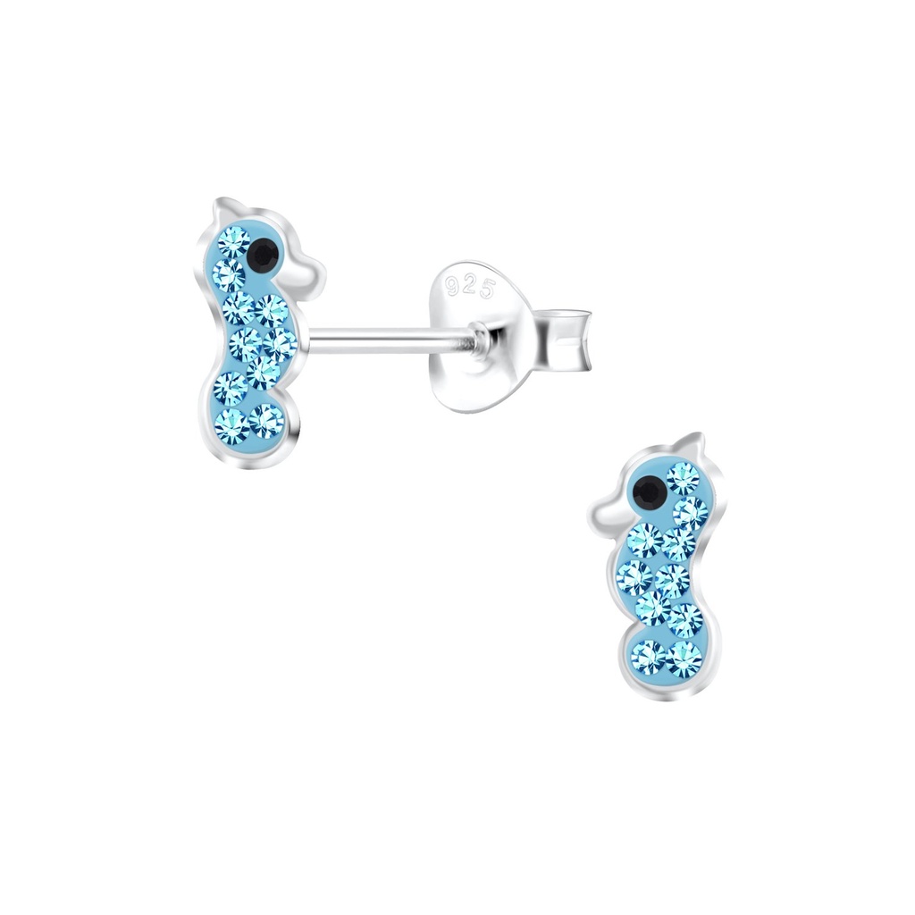 Puces d'oreilles hippocampe en argent cristal