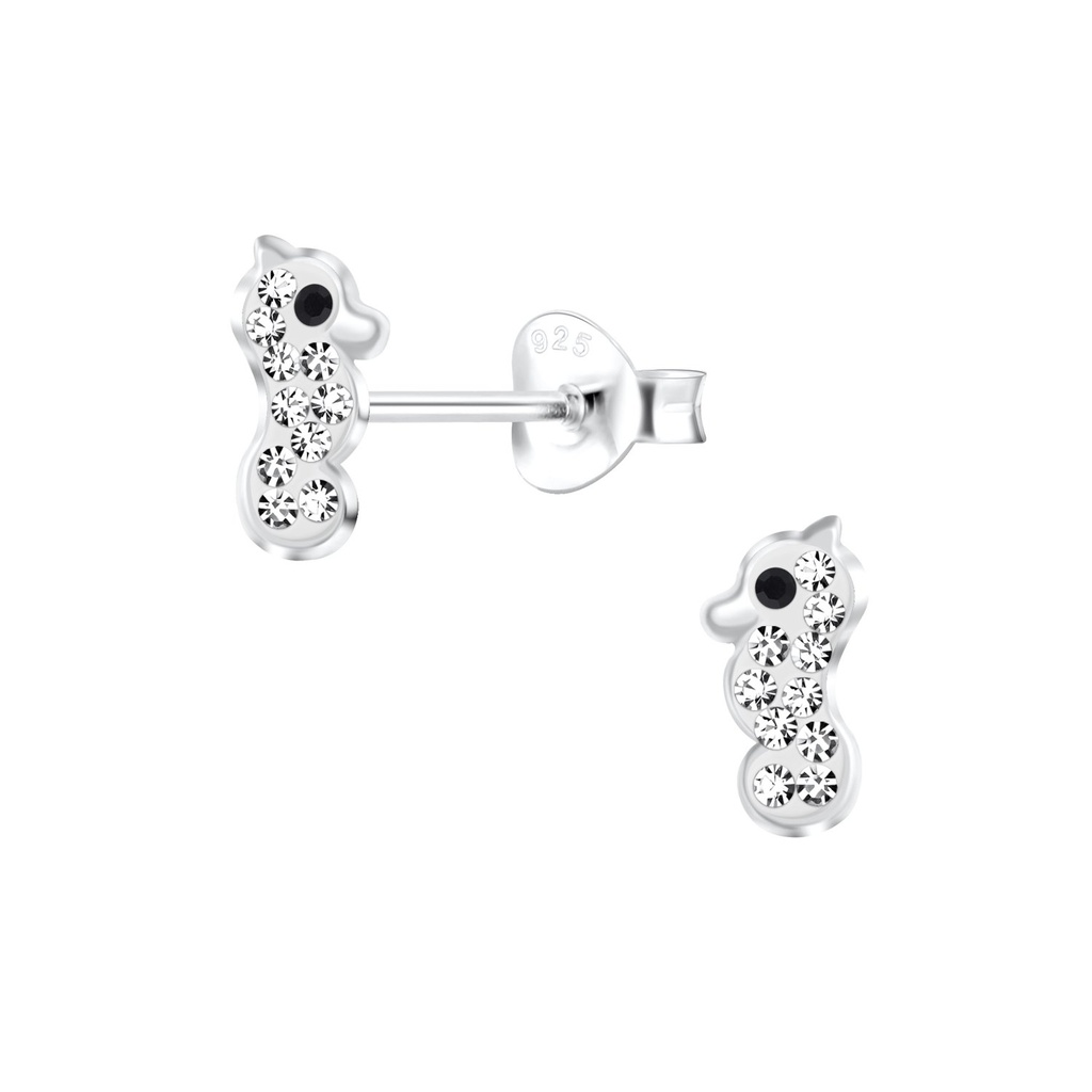 Puces d'oreilles hippocampe en argent cristal