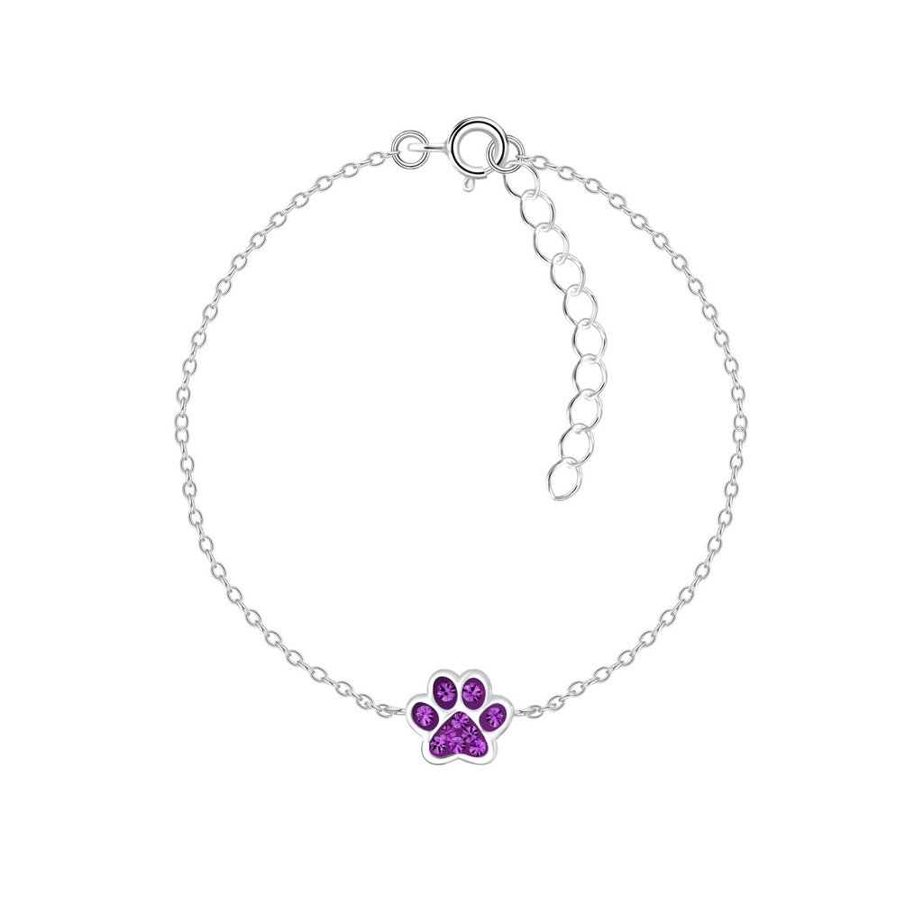 [10009783] Silver Paw Print Bracelet (Amethyst)