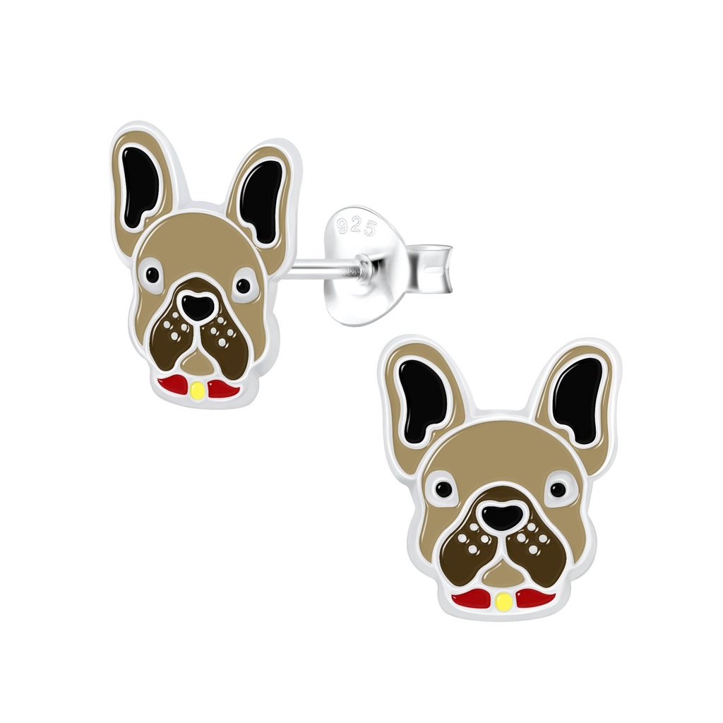 Puces d'oreilles bouledogue français en argent