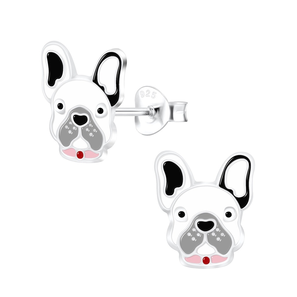 Puces d'oreilles bouledogue français en argent