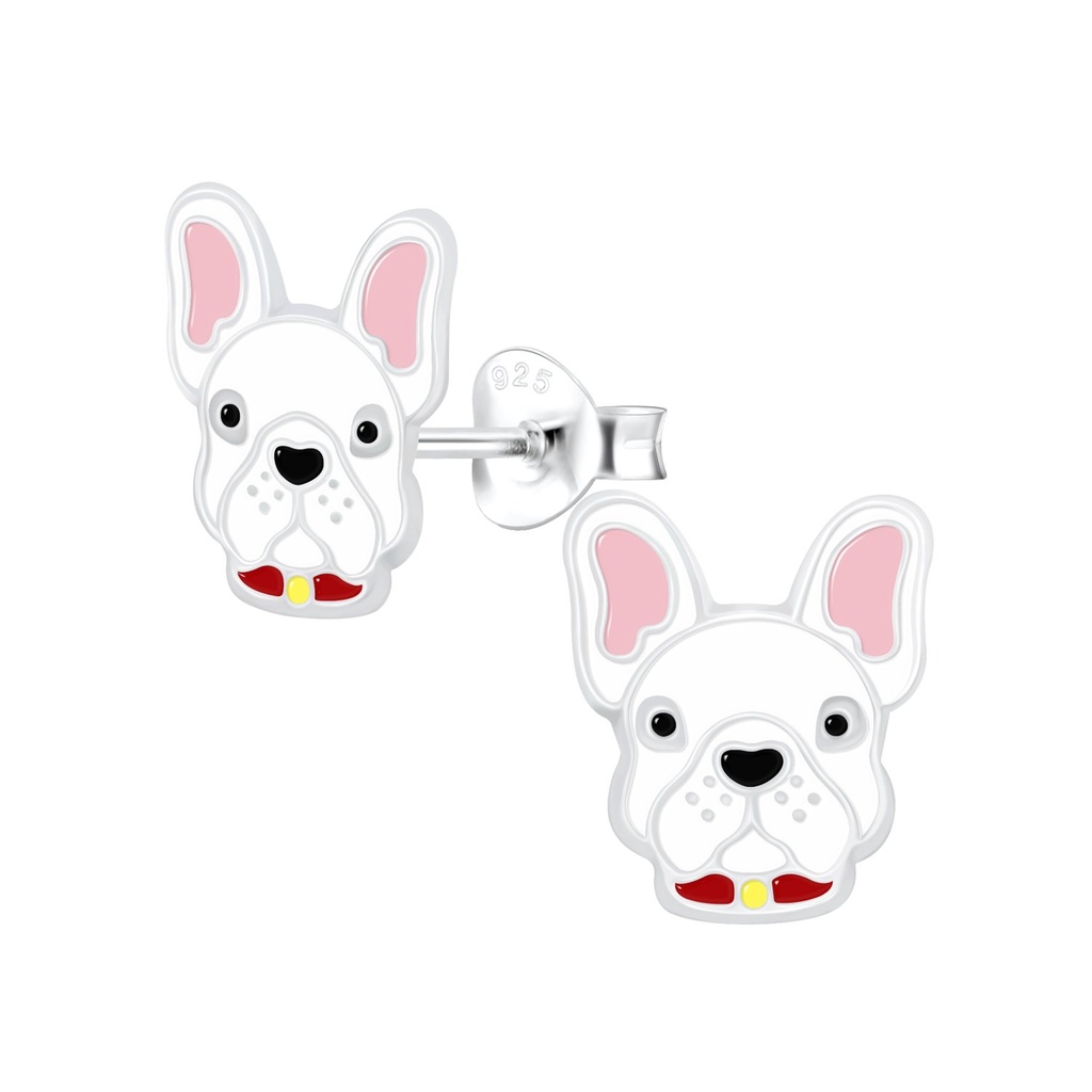 [10009528] Silver French Bulldog Stud Earrings