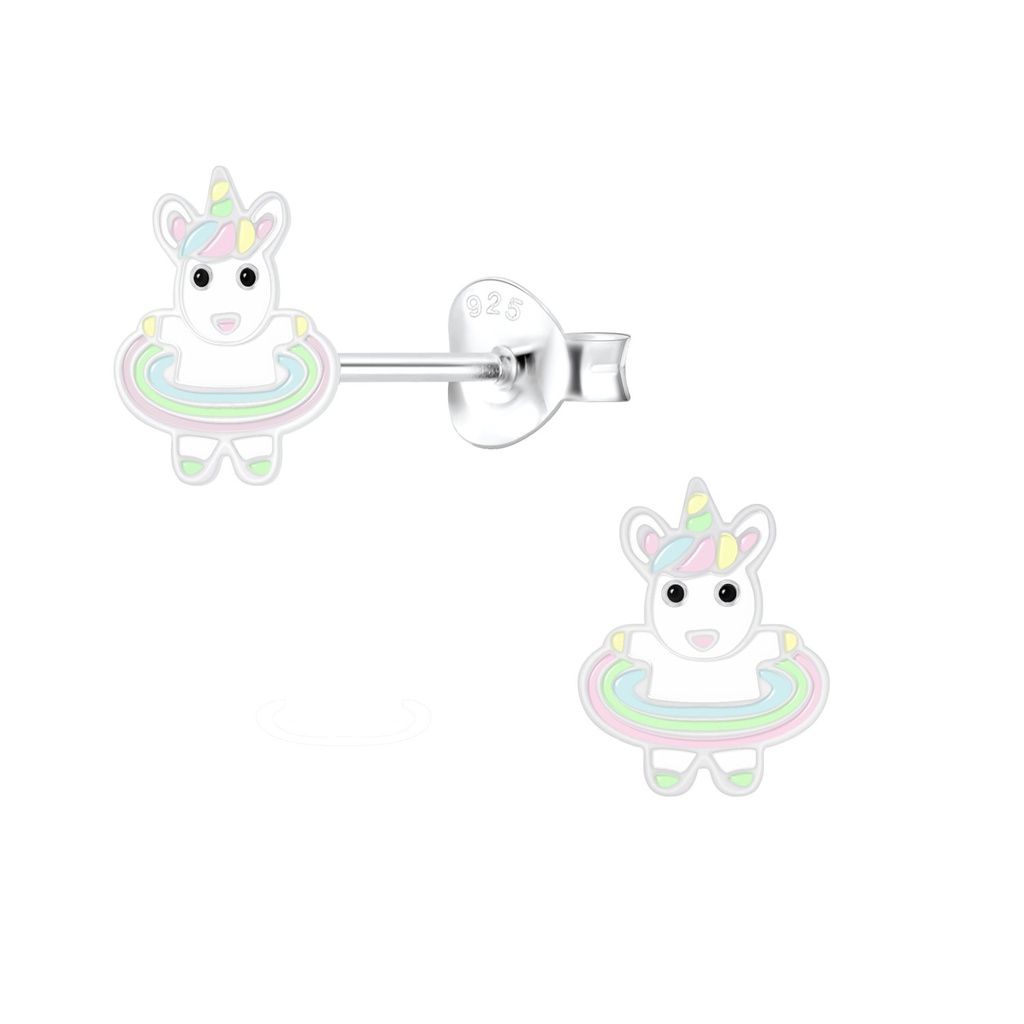 Silver Hula Hooping Unicorn Stud Earrings