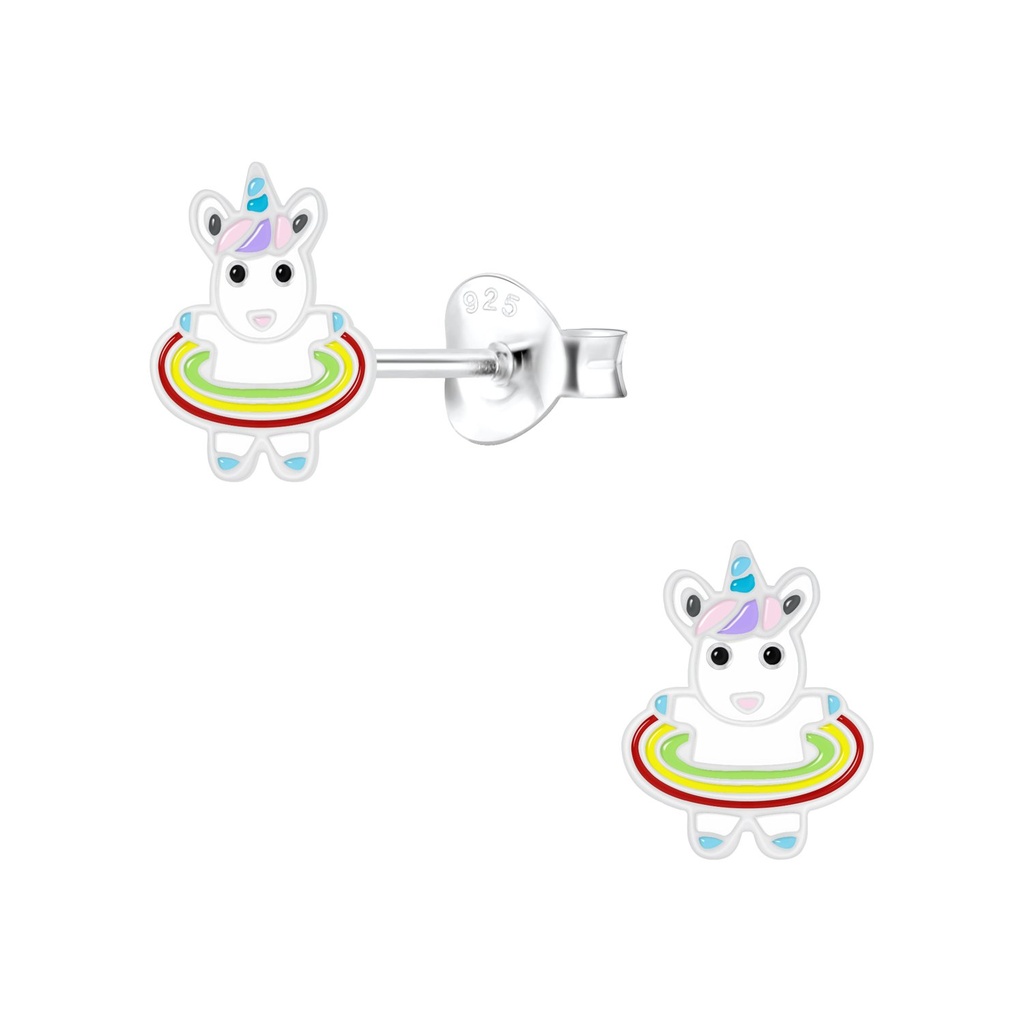 Silver Hula Hooping Unicorn Stud Earrings