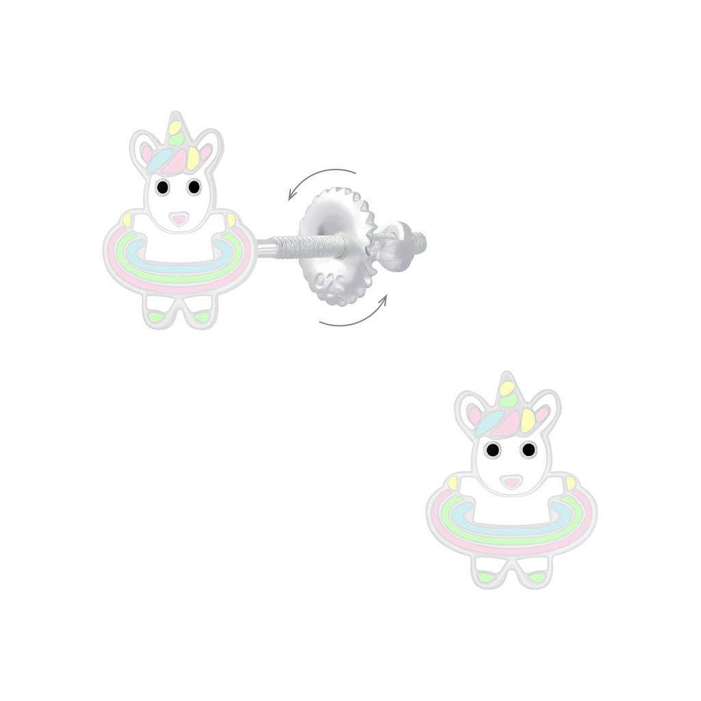 [10009275] Boucles d'oreilles à fermoir à vis licorne créole hula en argent