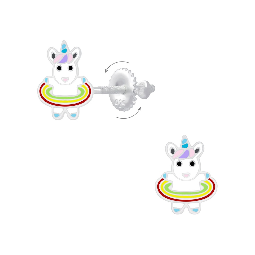 [10009272] Boucles d'oreilles à fermoir à vis licorne créole hula en argent
