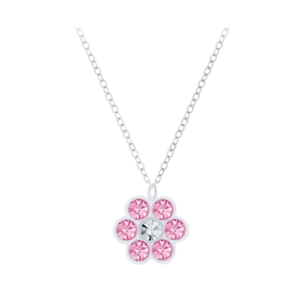 [10009842] Silver Flower Crystal Necklace