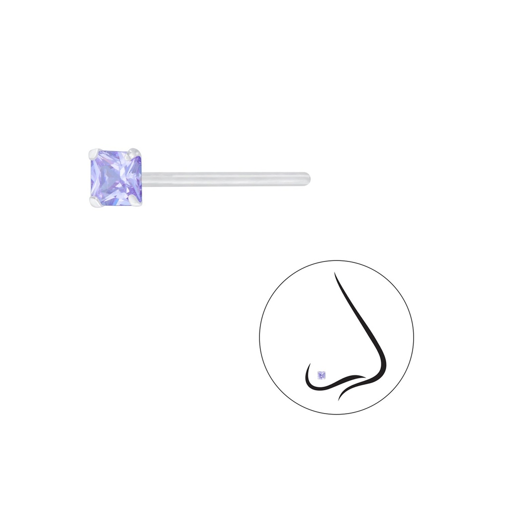 Clou de nez en argent zircon carré 3 mm