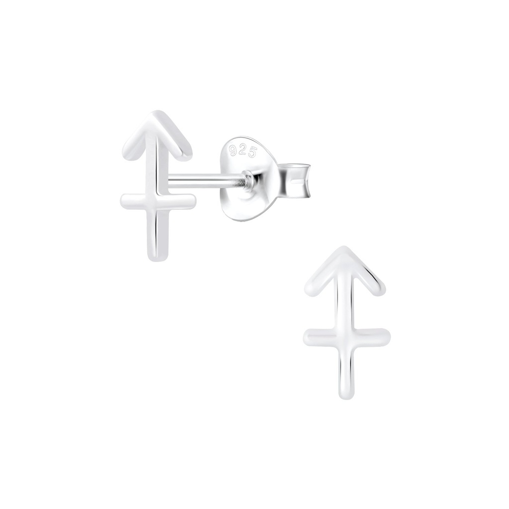 Silver Sagittarius Zodiac Sign Stud Earrings