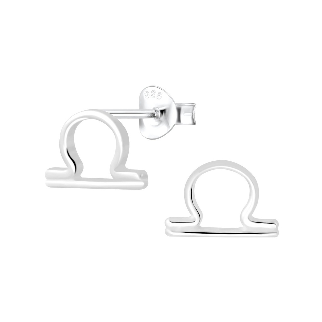 Silver Libra Zodiac Sign Stud Earrings