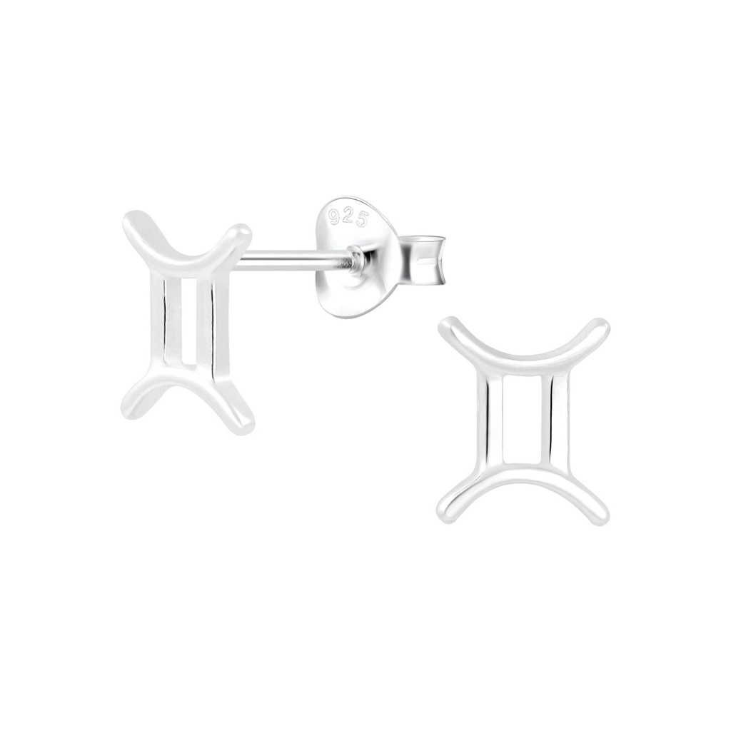 [10009479] Silver Gemini Zodiac Sign Stud Earrings