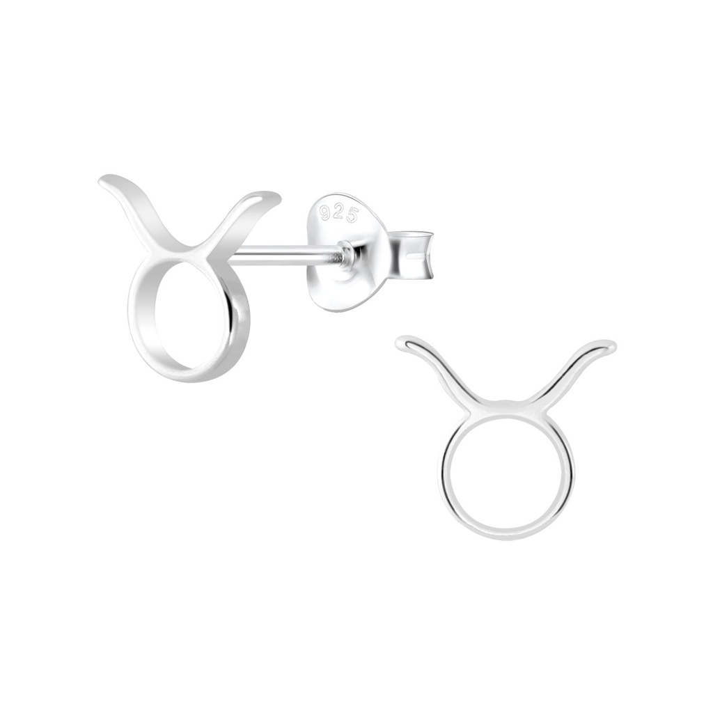 Silver Taurus Zodiac Sign Stud Earrings