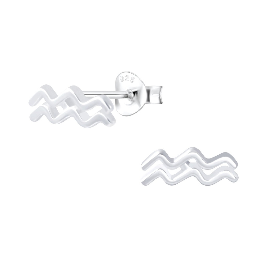 Silver Aquarius Zodiac Sign Stud Earrings
