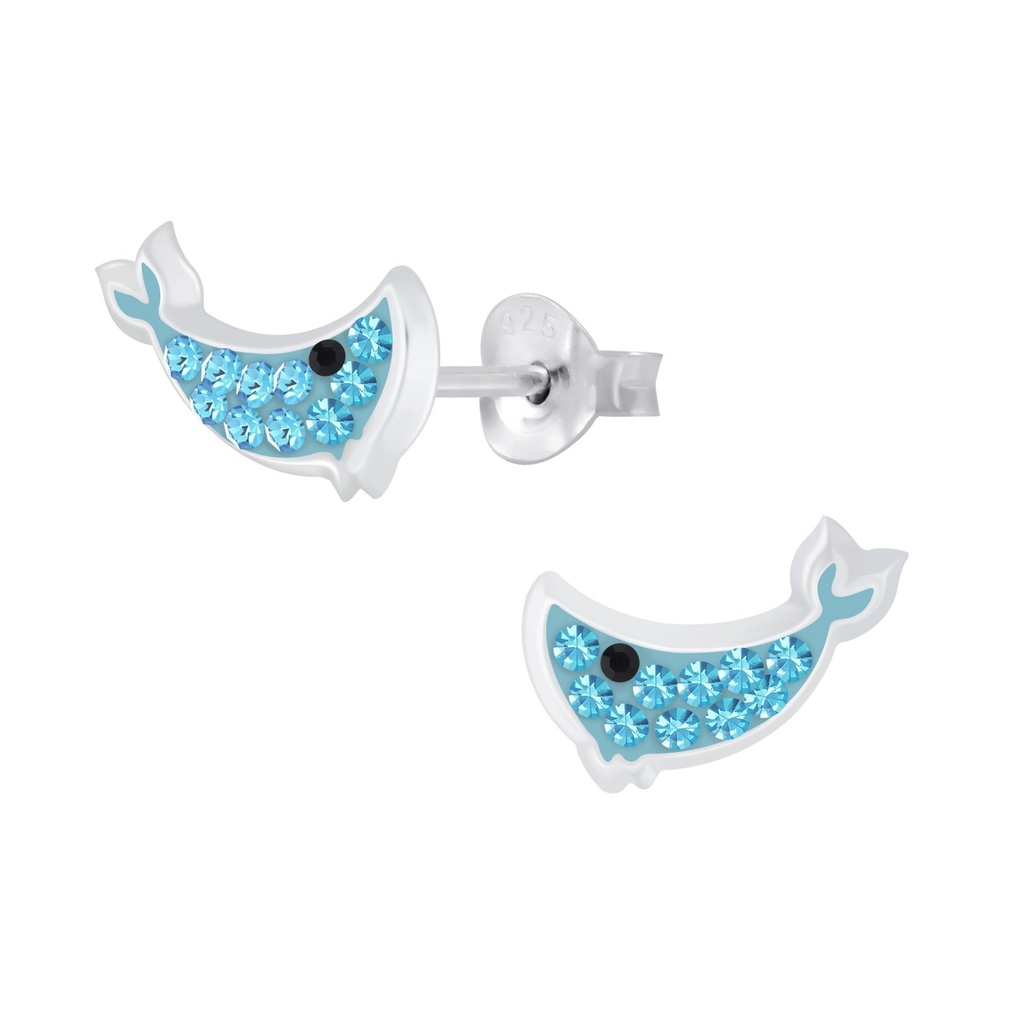 Silver Whale Crystal Stud Earrings