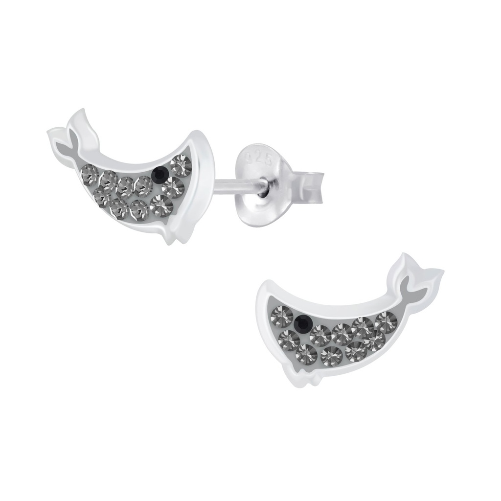 Silver Whale Crystal Stud Earrings