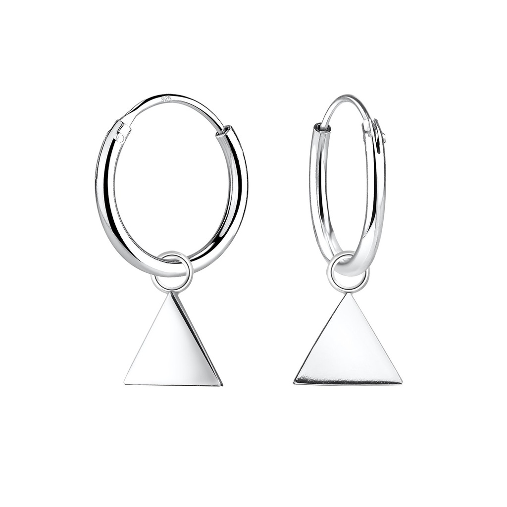 [10009383] Silver Triangle Charm Hoop Earrings