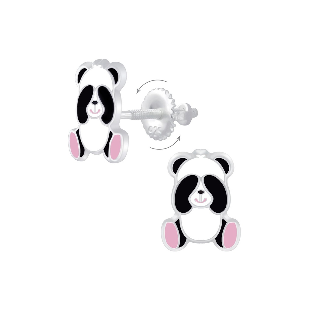 [10009601] Silver Panda Screw Back Earrings