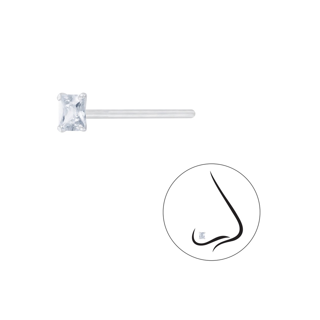 Clou de nez en argent zircon baguette 2X3 mm