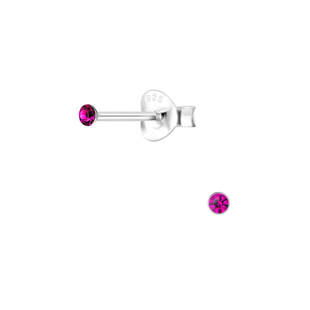 Puces d'oreilles en argent cristal rond 1.8 mm