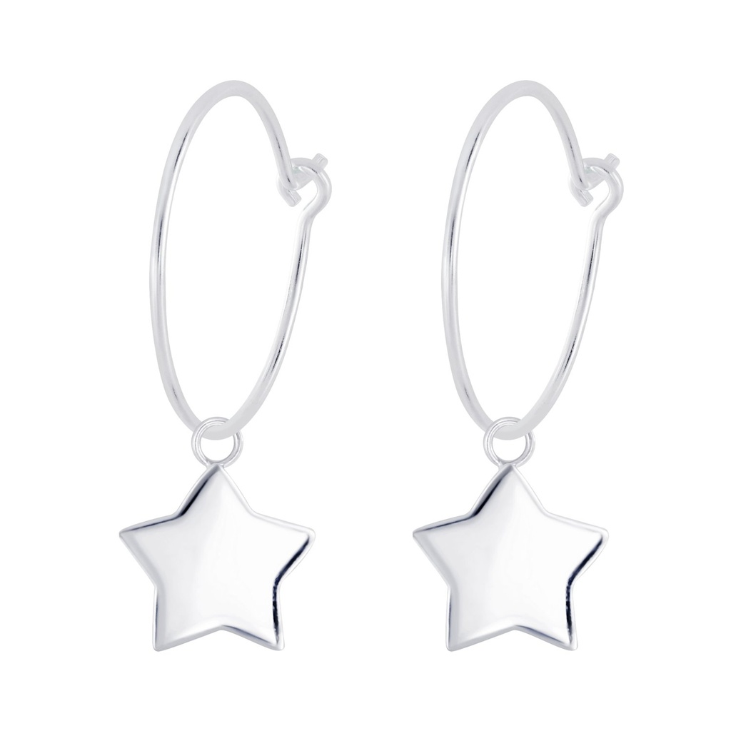 Silver Star Charm Hoop Earrings