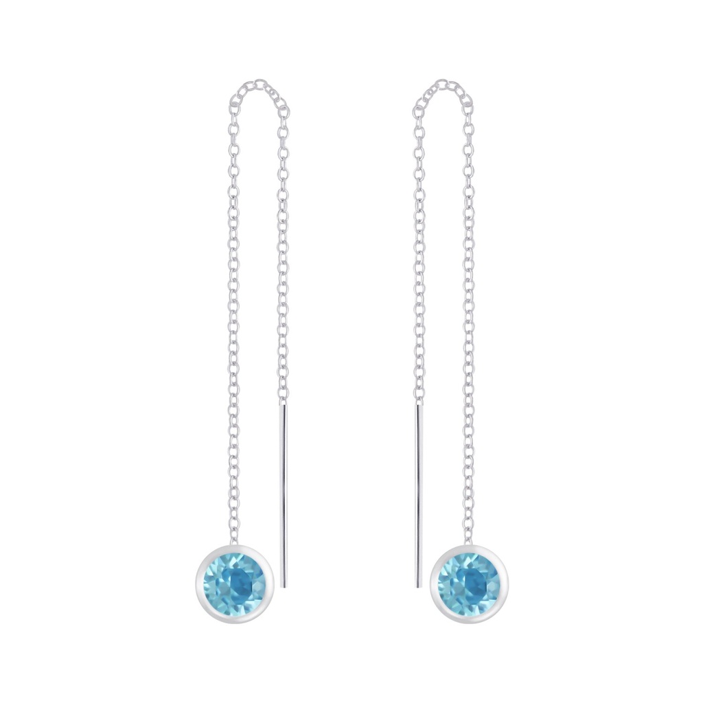 [10009464] Silver Long Thread Through Earrings with Crystal (Aquamarine)