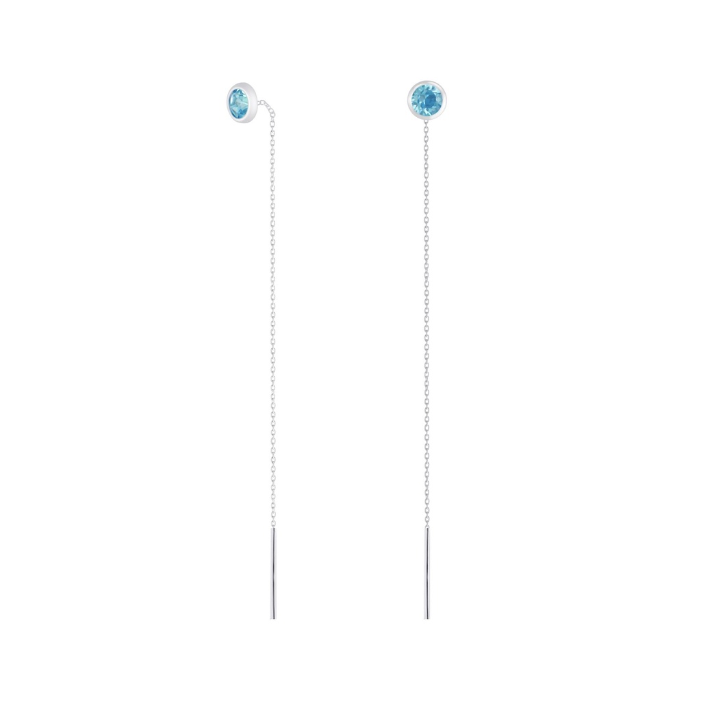 [10009467] Silver Thread Through Long Earrings with Crystal (Aquamarine)