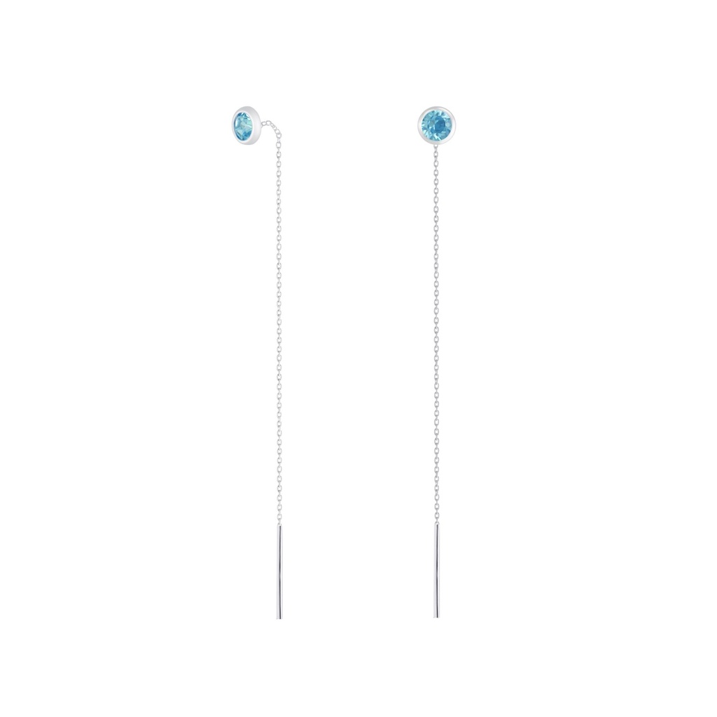 [10009470] Silver Thread Through Short Earrings with Crystal (Aquamarine)