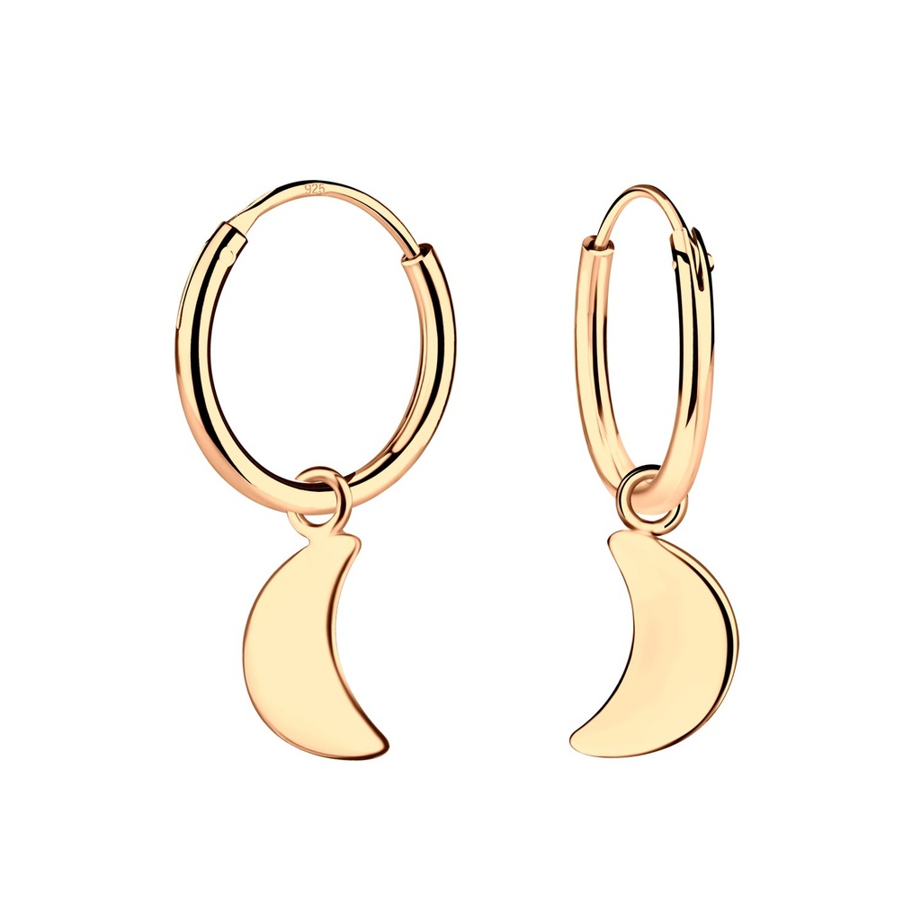 [10008182] Silver Moon Charm Hoop Earrings