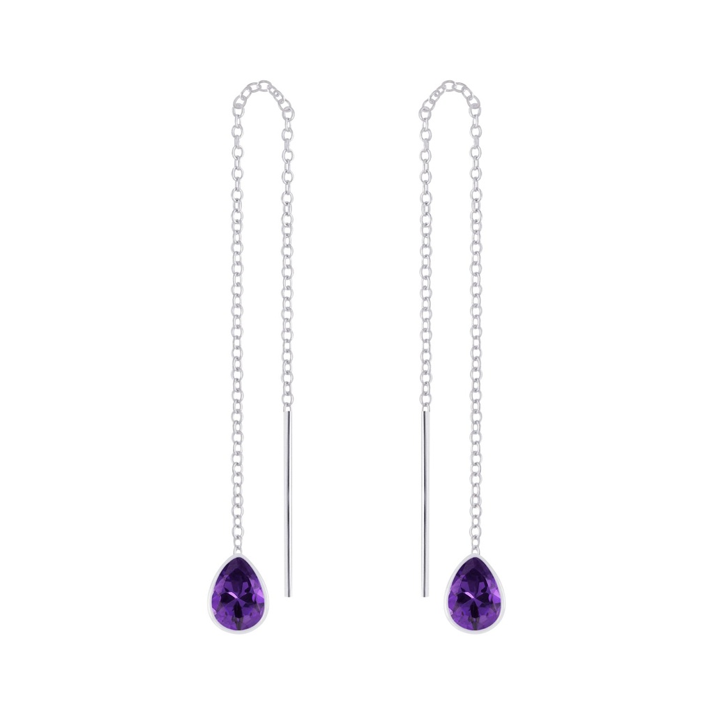 [10006197] Boucles d'oreilles à enfiler en argent zircon poire 4X6 (Amethyst)