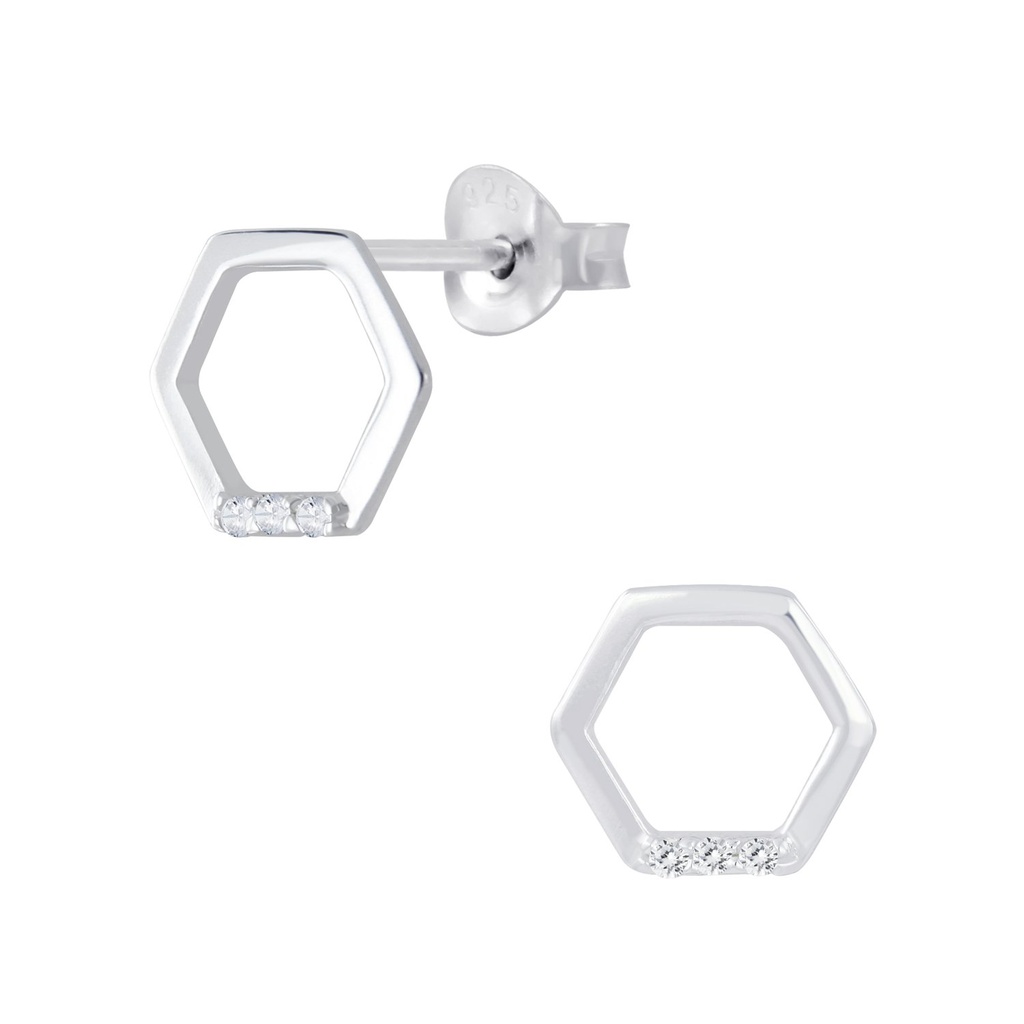 Silver Hexagon Stud Earrings