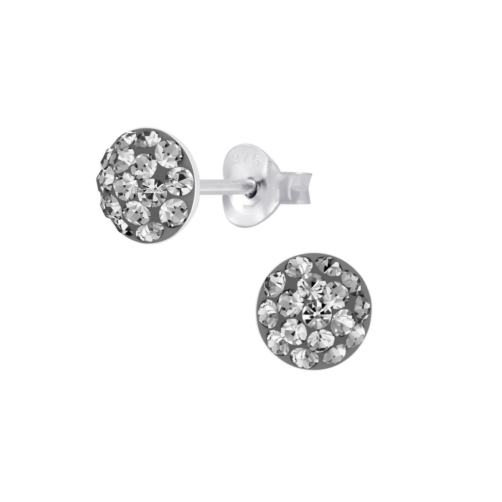 Silver Round Crystal Stud Earrings
