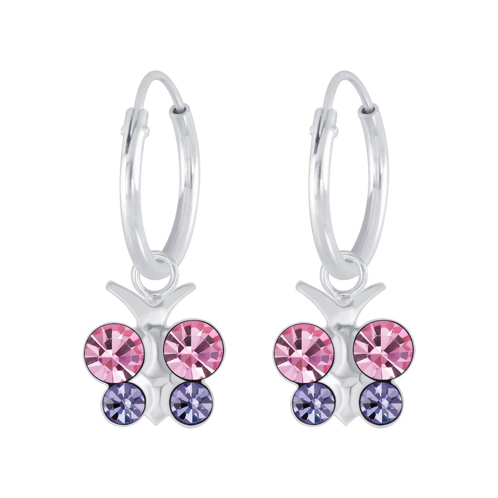 Créoles breloque papillon en argent cristal