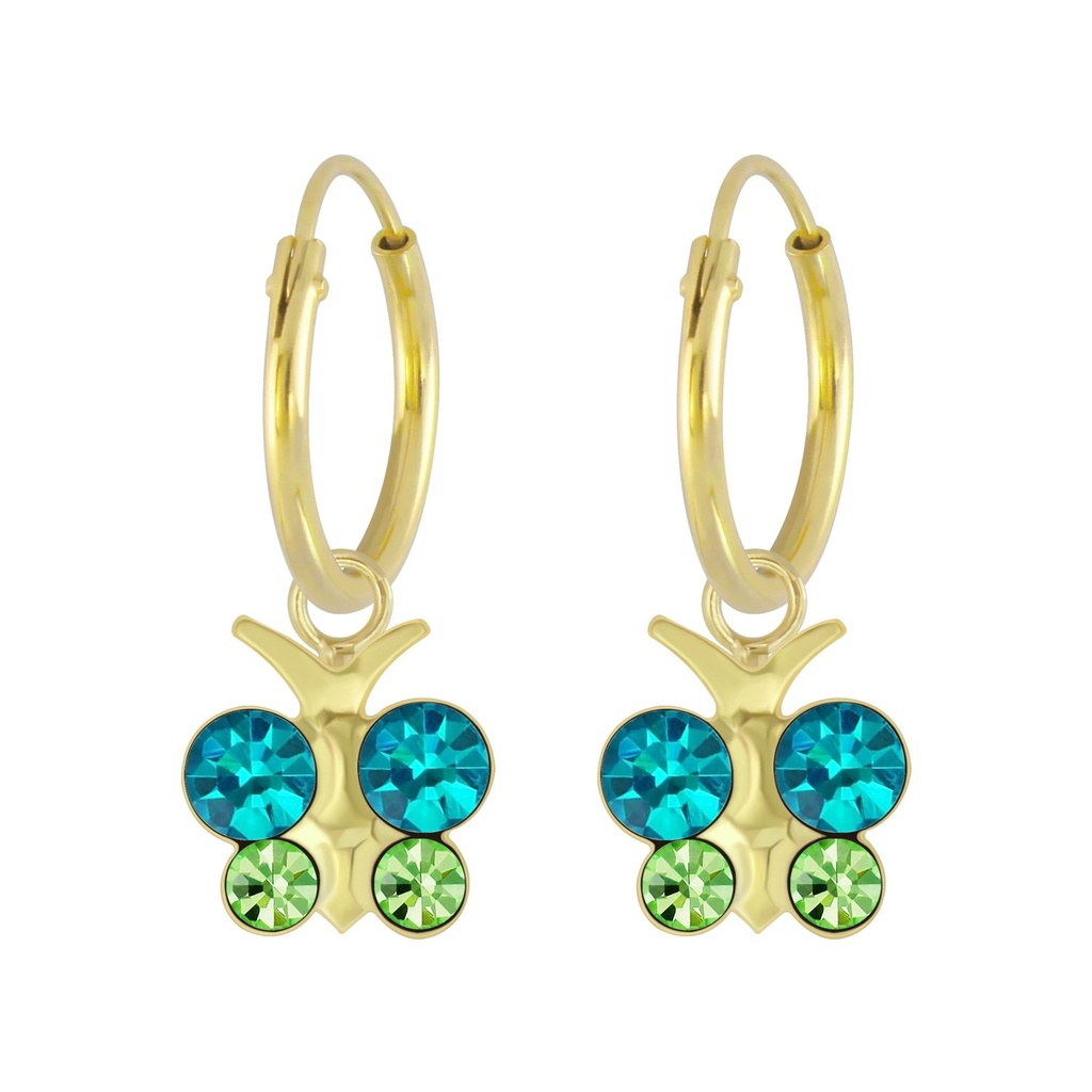 Silver Butterfly Crystal Charm Hoop Earrings