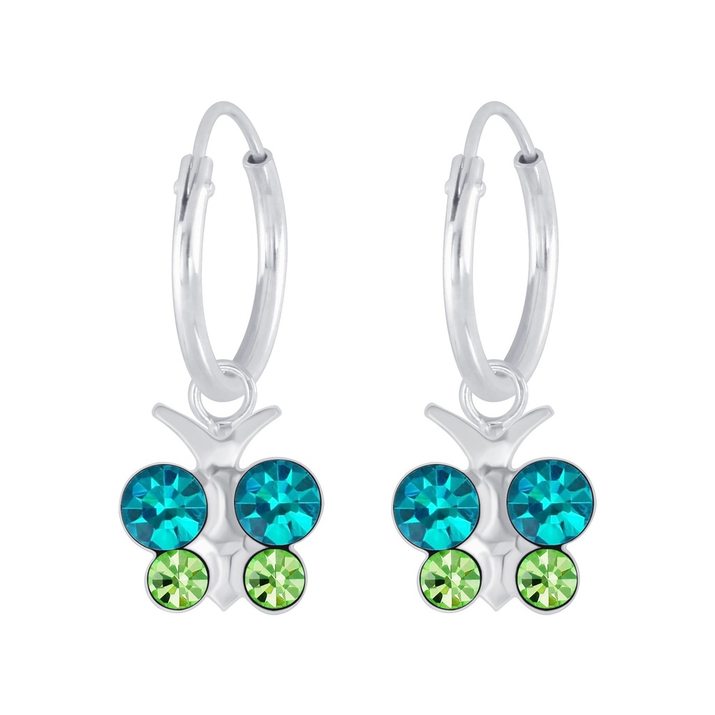 Créoles breloque papillon en argent cristal