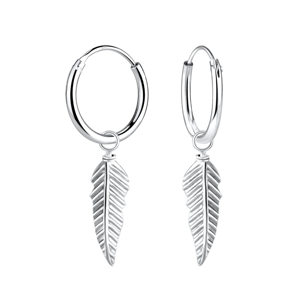Créoles breloque plume en argent