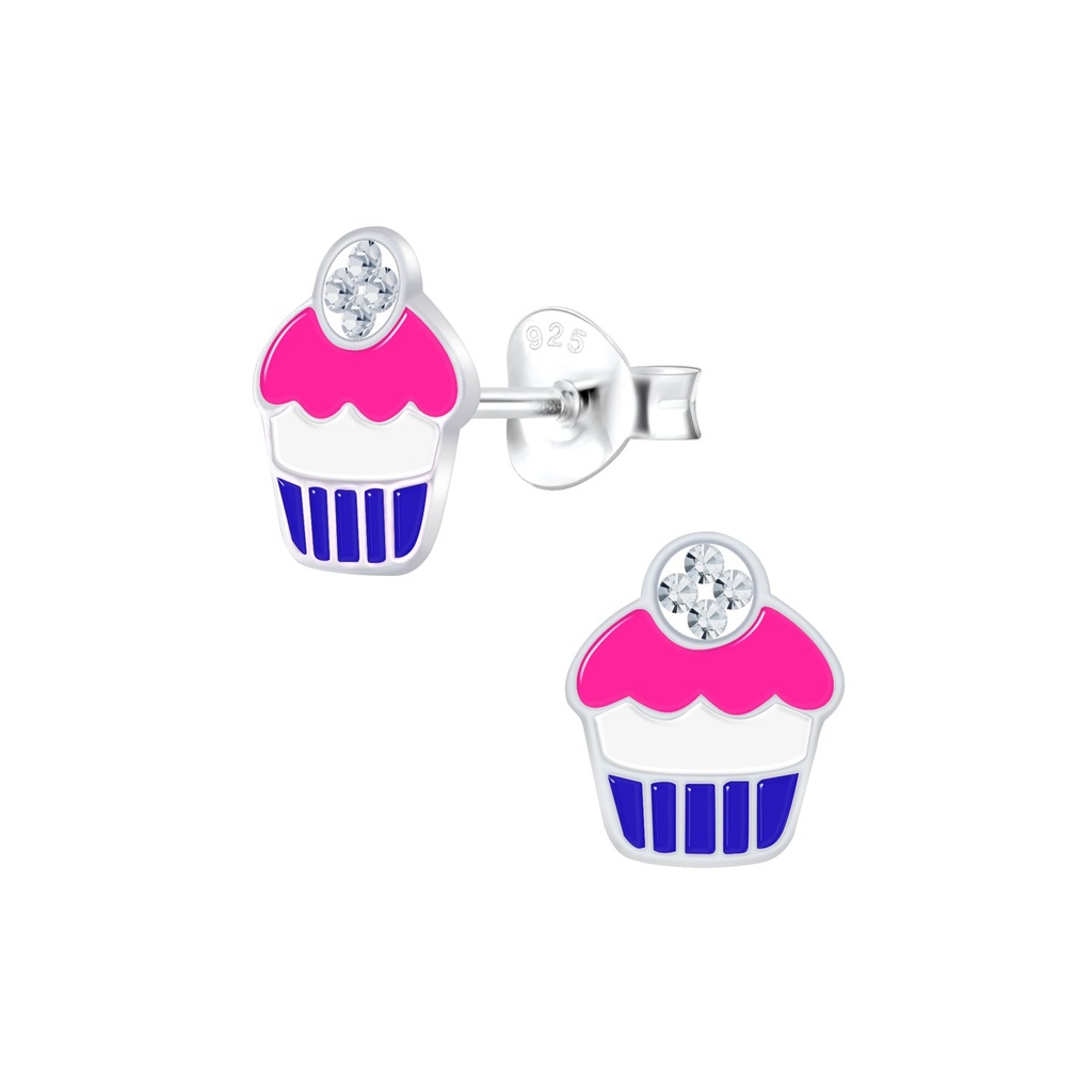 Silver Cupcake Stud Earrings