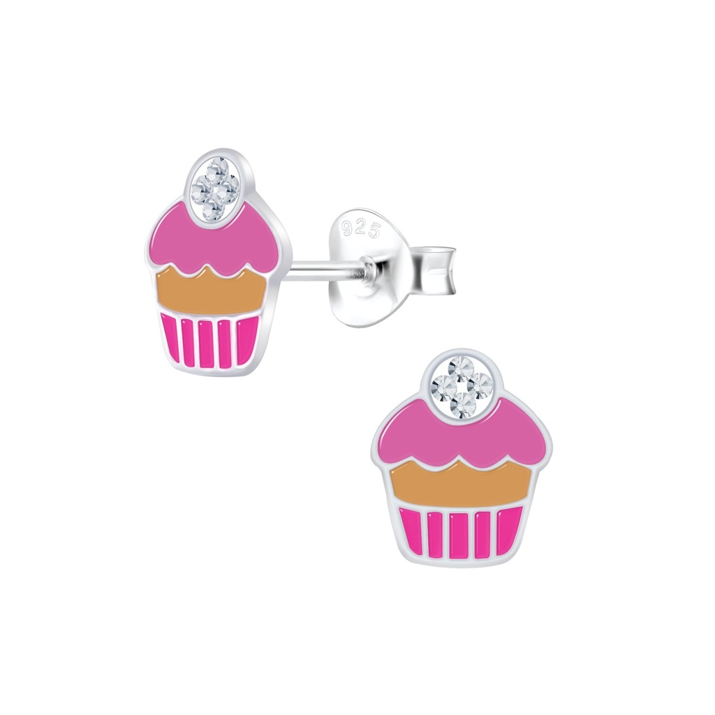[10009458] Silver Cupcake Stud Earrings