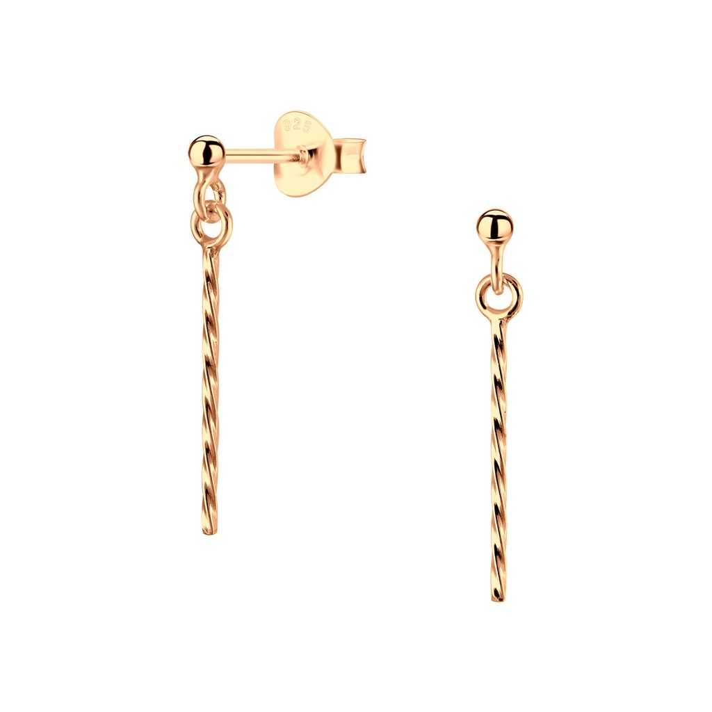Puces d'oreilles boule en argent avec barre pendante torsadée