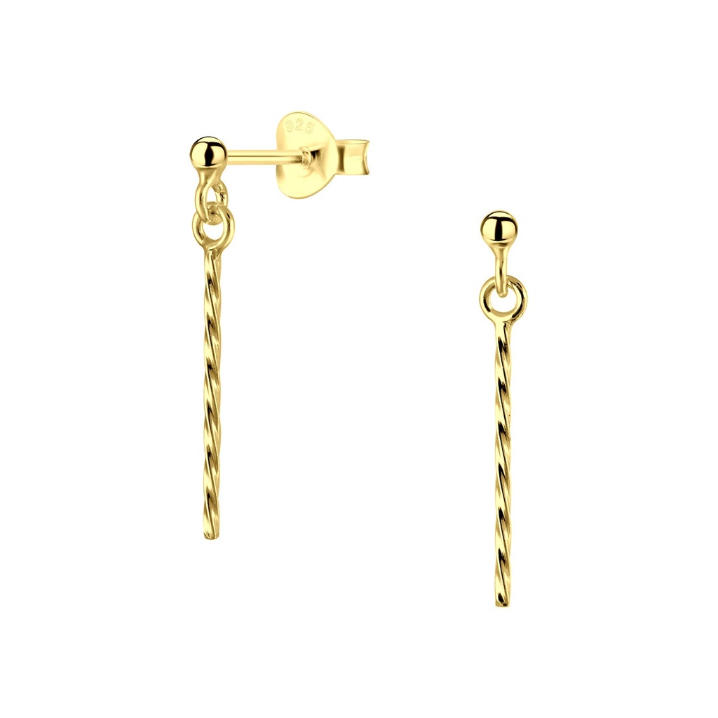 Silver Ball Stud Earrings With Hanging Twisted Bar