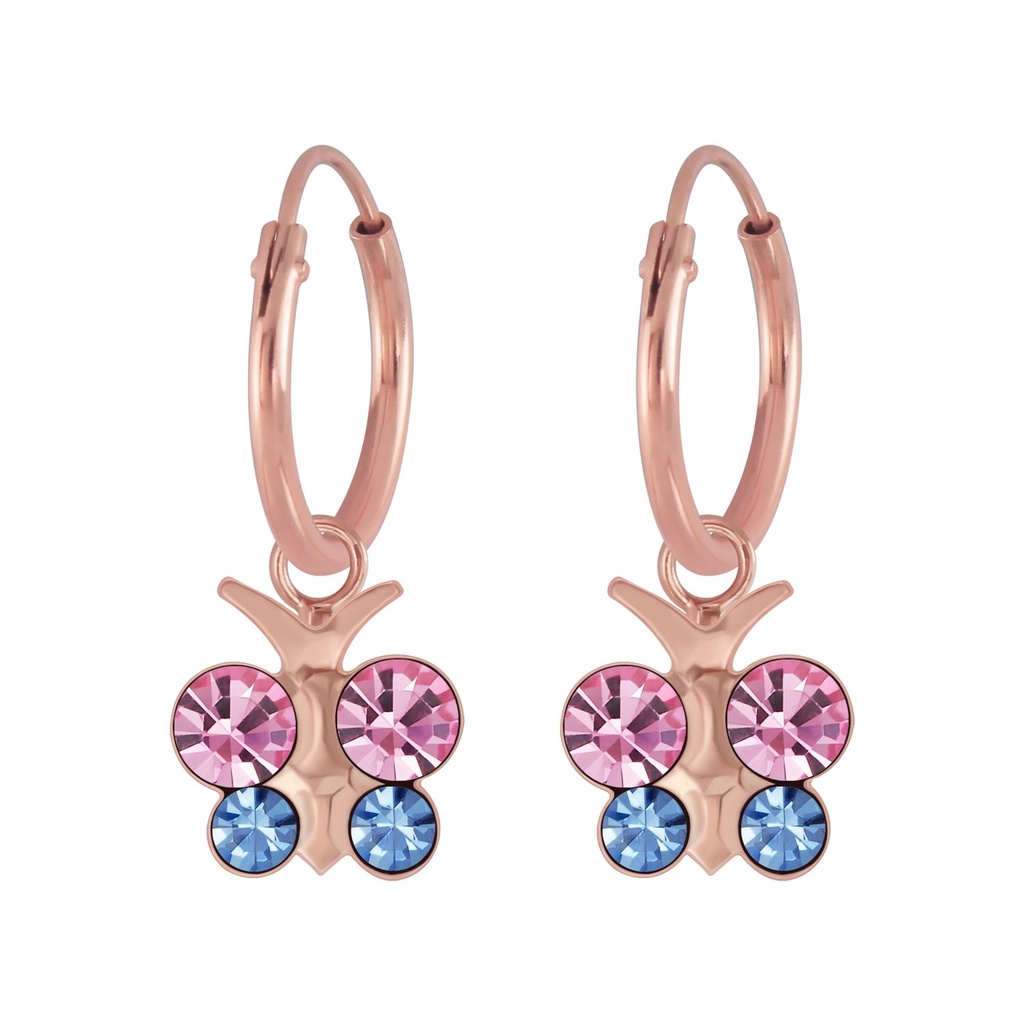 Silver Butterfly Crystal Charm Hoop Earrings